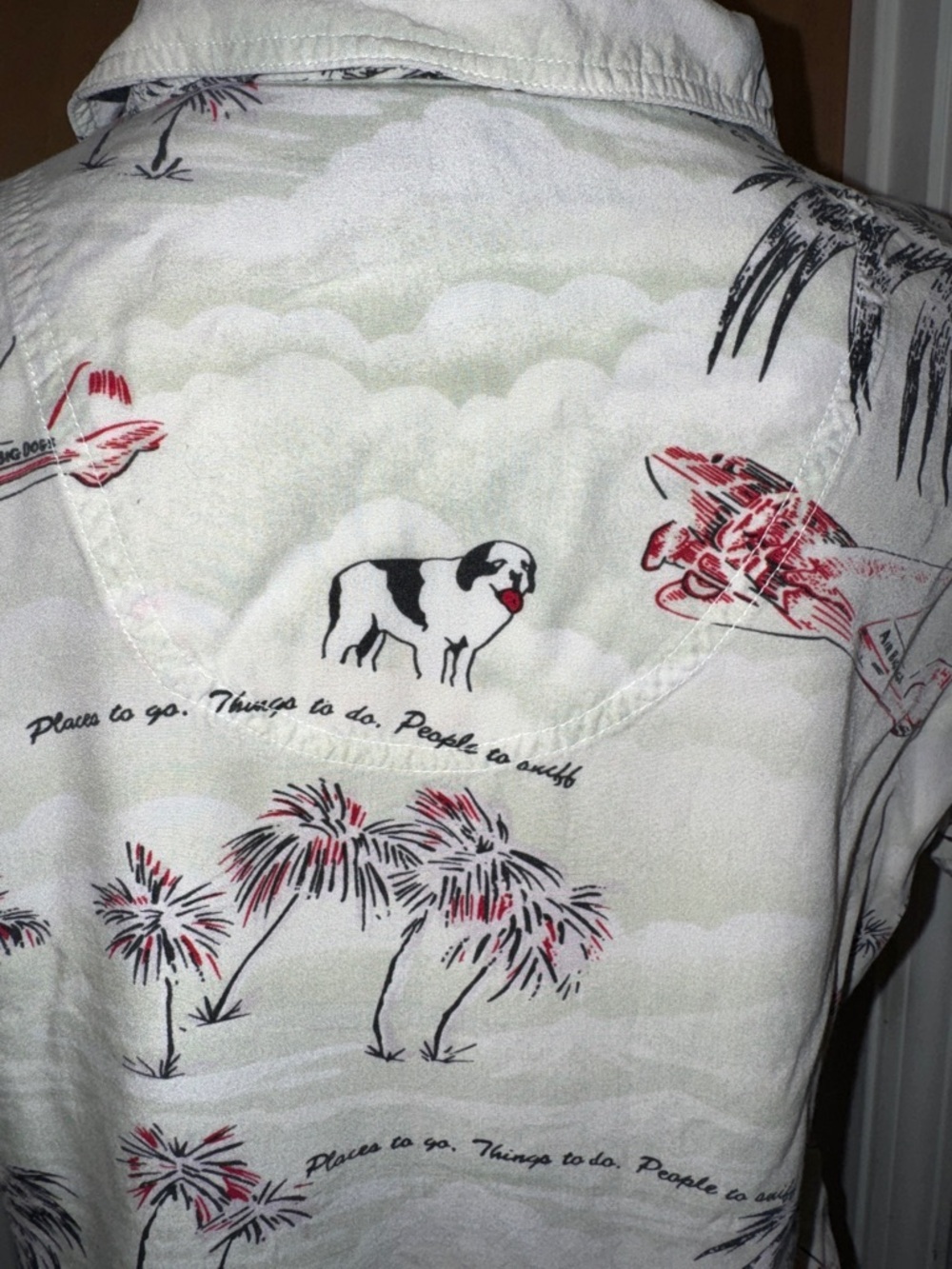 Big Dogs VTG Cream Tropical Print Short-Sleeve Button-Down Graphic Shirt SZ S - Picture 5 of 8